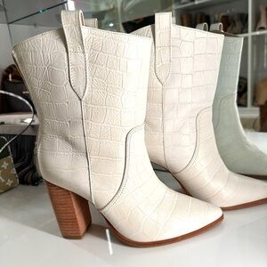 Kaanas Memphis Ivory Leather Cowboy Boots